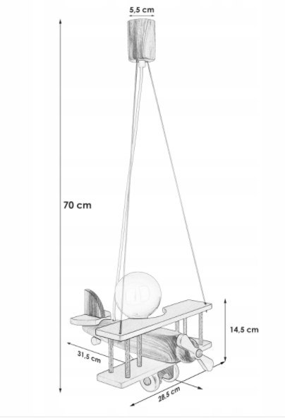 Lampa wisząca Samolot mały czarno-naturalny Hellux