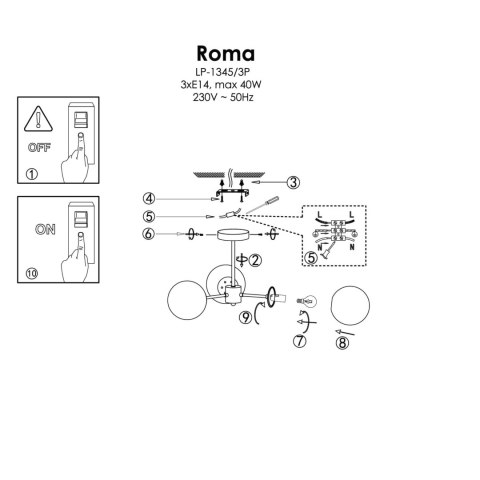 Light Prestige Lampa wisząca Roma 3 czarna 3xE14