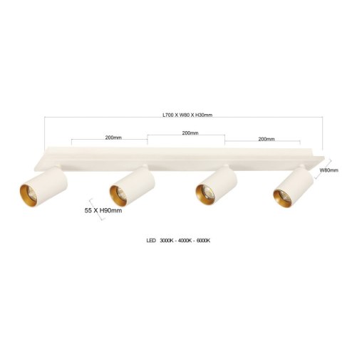 Light Prestige Zestaw reflektorów plafon Parma biały 4xGU10 plus LED