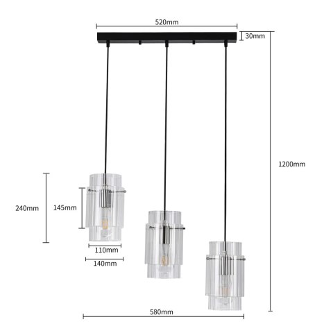 Light Prestige Lampa wisząca Savona czarna 3xE27