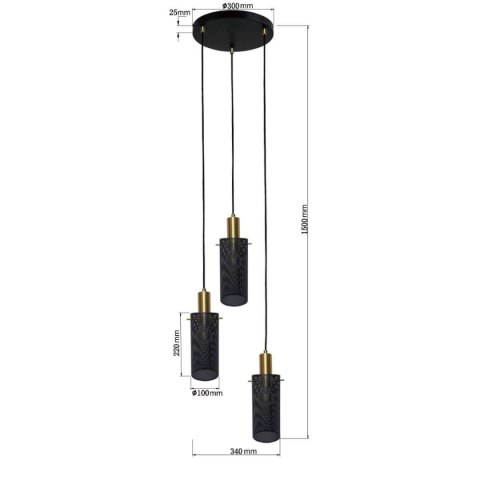 Light Prestige Lampa wisząca Tirana 3 czarna 3xE27