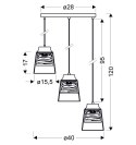 FRESNO LAMPA WISZĄCA TALERZ CZARNY 3X60W E27 KLOSZ BEZBARWNY