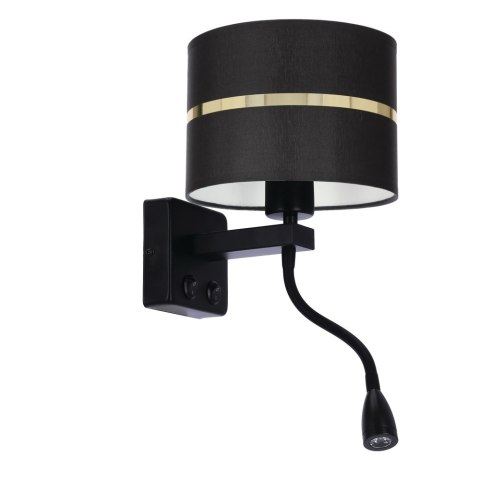 POLO LAMPA KINKIET CZARNY 1X40W E27+2W LED ABAŻUR CZARNY+ZŁOTY PASEK