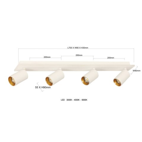 Light Prestige Zestaw reflektorów plafon Parma biały 4xGU10 plus LED