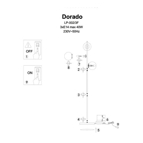 Light Prestige Lampa podłogowa Dorado złota 3xE14