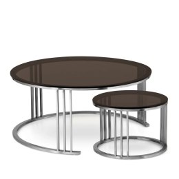 Goldwell zestaw okrągłych stolików kawowych szkło styl glamour Chrom Brązowy 70cm + 45cm