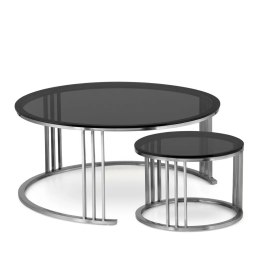 Goldwell zestaw okrągłych stolików kawowych szkło styl glamour Chrom Grafitowy 70cm + 45cm