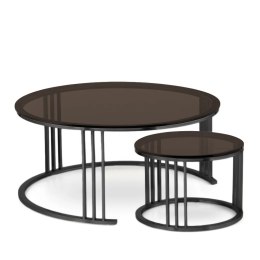 Goldwell zestaw okrągłych stolików kawowych szkło styl glamour Czarny Brązowy 70cm + 45cm