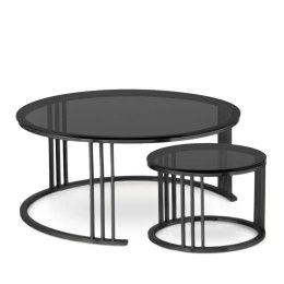 Goldwell zestaw okrągłych stolików kawowych szkło styl glamour Czarny Grafitowy 70cm + 45cm