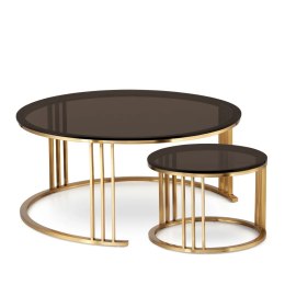 Goldwell zestaw okrągłych stolików kawowych szkło styl glamour Złoty Brązowy 70cm + 45cm