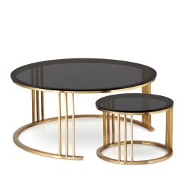 Goldwell zestaw okrągłych stolików kawowych szkło styl glamour Złoty Grafitowy 70cm + 45cm