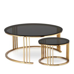 Goldwell zestaw okrągłych stolików kawowych szkło styl glamour Złoty Grafitowy 80cm + 50cm