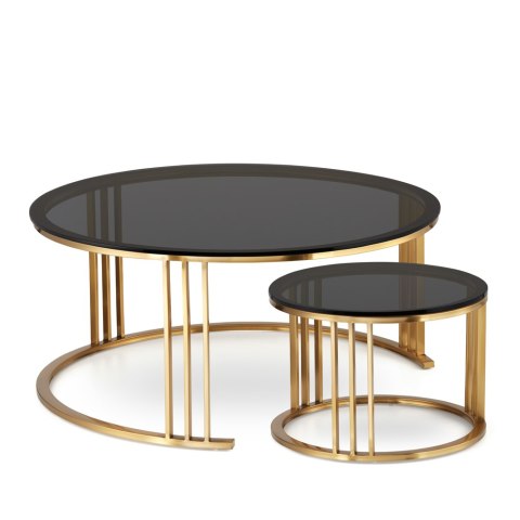 Goldwell zestaw okrągłych stolików kawowych szkło styl glamour Złoty Grafitowy 90cm + 45cm