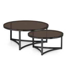 Marron zestaw okrągłych stolików kawowych szkło stylu glamour Czarny Brązowy