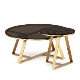 Vinclar Zestaw okrągłych stolików kawowych szkło styl glamour Złoty Brązowy