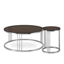 Vivien zestaw okrągłych stolików kawowych szkło styl glamour Chrom Brązowy