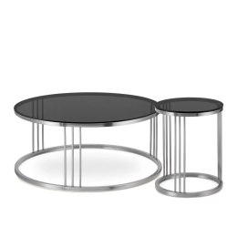 Vivien zestaw okrągłych stolików kawowych szkło styl glamour Chrom Grafitowy