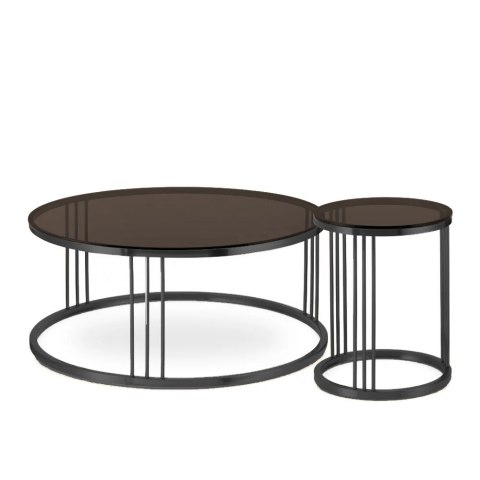 Vivien zestaw okrągłych stolików kawowych szkło styl glamour Czarny Brązowy