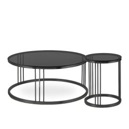 Vivien zestaw okrągłych stolików kawowych szkło styl glamour Czarny Grafitowy