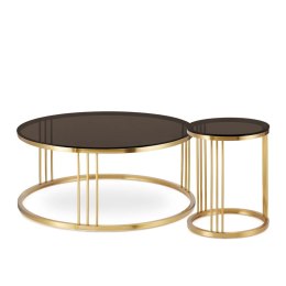 Vivien zestaw okrągłych stolików kawowych szkło styl glamour Złoty Brązowy