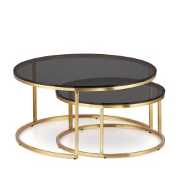 Argan zestaw okrągłych stolików kawowych szkło styl glamour Złoty Grafitowy