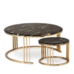 Goldwell zestaw okrągłych stolików kawowych marmur styl glamour Czarno/złoty Złoty 90cm + 45cm
