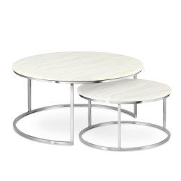 Argan zestaw okrągłych stolików kawowych marmur styl glamour Biały Chrom