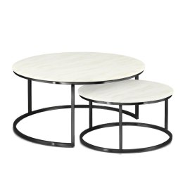 Argan zestaw okrągłych stolików kawowych marmur styl glamour Biały Czarny