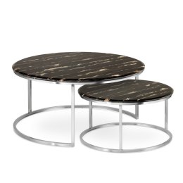 Argan zestaw okrągłych stolików kawowych marmur styl glamour Czarny Chrom