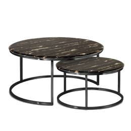 Argan zestaw okrągłych stolików kawowych marmur styl glamour Czarny Czarny
