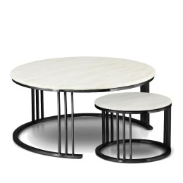 Goldwell zestaw okrągłych stolików kawowych marmur styl glamour Biały Czarny 70cm + 45cm