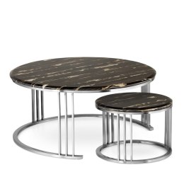 Goldwell zestaw okrągłych stolików kawowych marmur styl glamour Czarno/złoty Chrom 70cm + 45cm