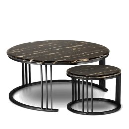 Goldwell zestaw okrągłych stolików kawowych marmur styl glamour Czarno/złoty Czarny 70cm + 45cm