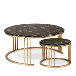Goldwell zestaw okrągłych stolików kawowych marmur styl glamour Czarno/złoty Złoty 70cm + 45cm