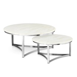 Stoliki Marron zestaw okrągłych stolików kawowych marmur stylu glamour Biały Chrom