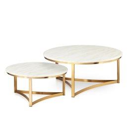Stoliki Marron zestaw okrągłych stolików kawowych marmur stylu glamour Biały Złoty