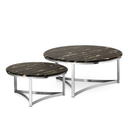 Stoliki Marron zestaw okrągłych stolików kawowych marmur stylu glamour Czarny Chrom