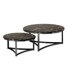 Stoliki Marron zestaw okrągłych stolików kawowych marmur stylu glamour Czarny Czarny