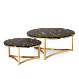 Stoliki Marron zestaw okrągłych stolików kawowych marmur stylu glamour Czarny Złoty