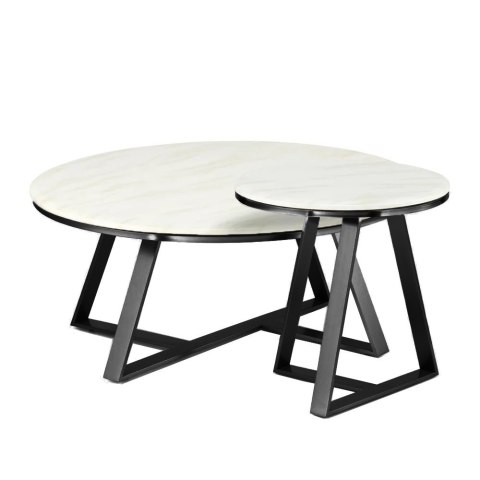 Vinclar Zestaw okrągłych stolików kawowych marmur styl glamour Biały Czarny