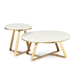Vinclar Zestaw okrągłych stolików kawowych marmur styl glamour Biały Złoty