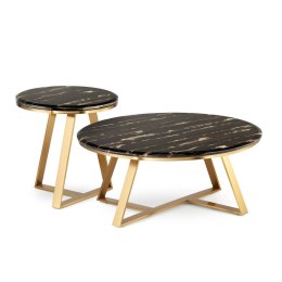 Vinclar Zestaw okrągłych stolików kawowych marmur styl glamour Czarny Złoty