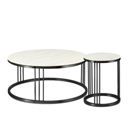 Vivien zestaw okrągłych stolików kawowych marmur styl glamour Biały Czarny