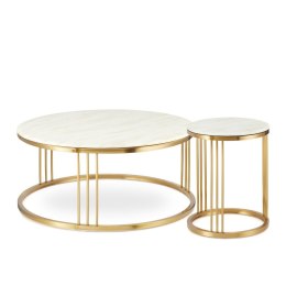Vivien zestaw okrągłych stolików kawowych marmur styl glamour Biały Złoty