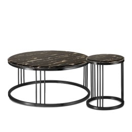 Vivien zestaw okrągłych stolików kawowych marmur styl glamour Czarny Czarny
