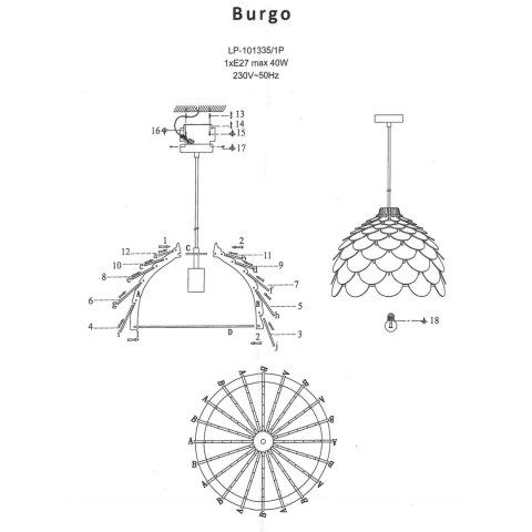 Light Prestige Lampa wiszaca Burgo mała drewniana 1xE27