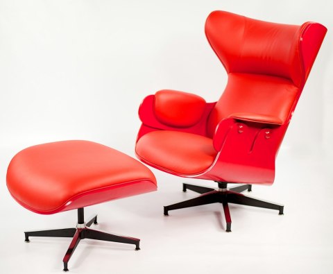 Fotel Bologne z podnóżkiem Lounge Chair Vip Czerwony