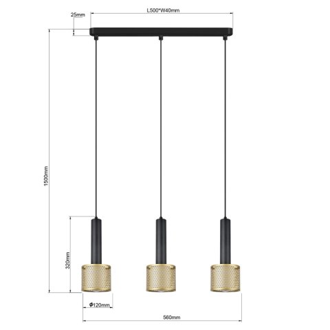 Light Prestige Lampa wisząca Amo czarno-złota 3xE27