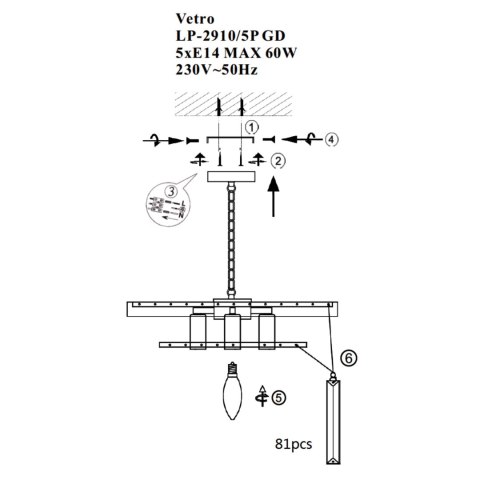 Light Prestige Lampa wisząca Vetro 5 antyczne złoto 5xE14