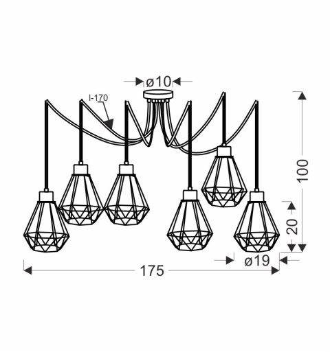 Primo p lampa wisząca czarny+złoty 6x60w e27 klosz czarny